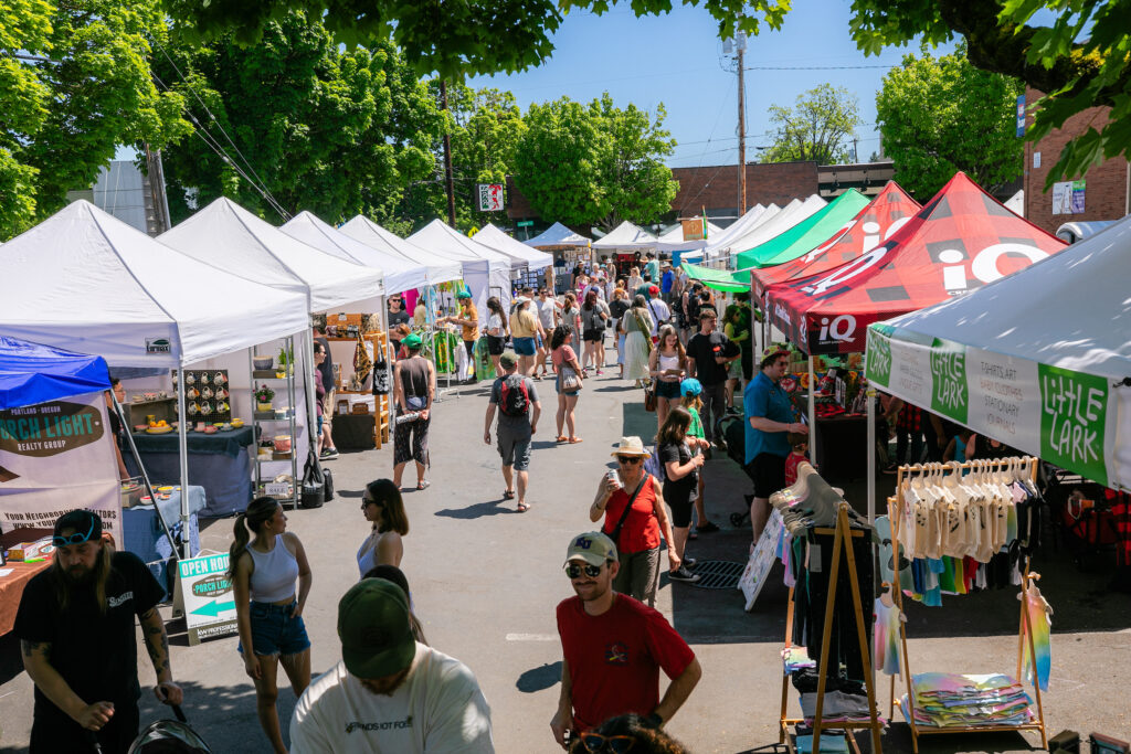 Crowds and vendor tents at the 2024 St. Johns Bizarre.